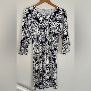 Escapada Living Navy Blue White Tropical Dress Resortwear Vacation Rayon Medium